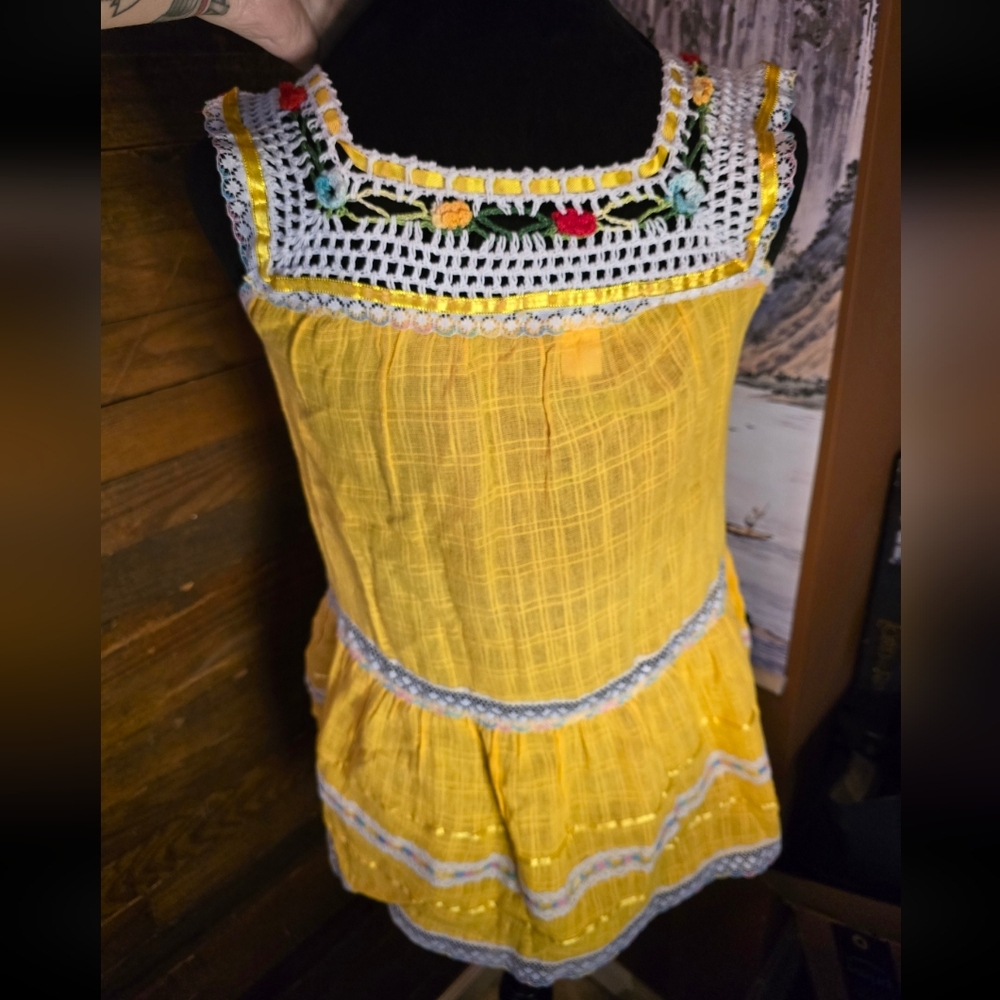 My Princess 100% Cotton Ecuadorian Handmade Yellow Lace Top, Size Unknown